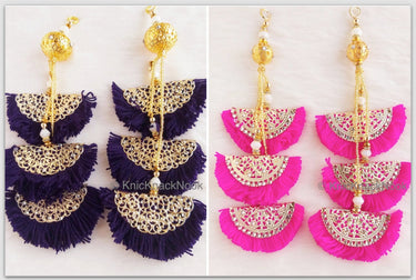 Blue / Pink Fan Tassels With Silver and Gold Filigree Embellishments, Wool Tassels, Embellishments